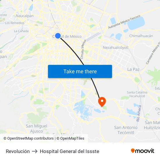 Revolución to Hospital General del Issste map