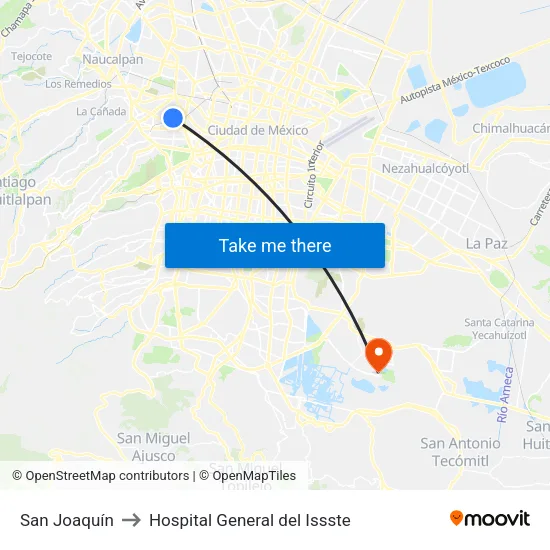 San Joaquín to Hospital General del Issste map