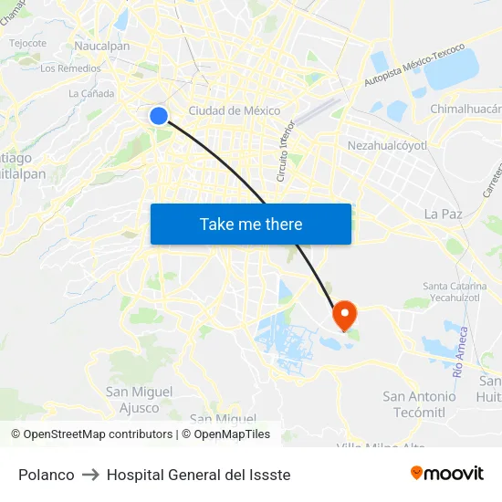 Polanco to Hospital General del Issste map