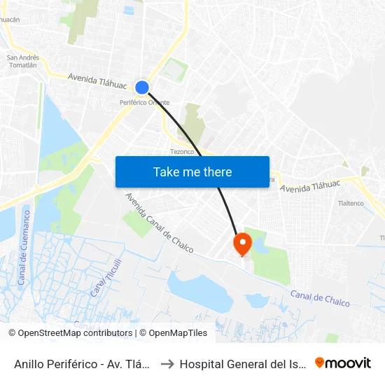 Anillo Periférico - Av. Tláhuac to Hospital General del Issste map