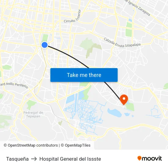 Tasqueña to Hospital General del Issste map