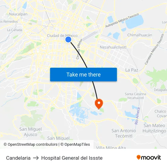 Candelaria to Hospital General del Issste map