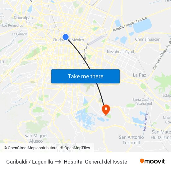 Garibaldi / Lagunilla to Hospital General del Issste map