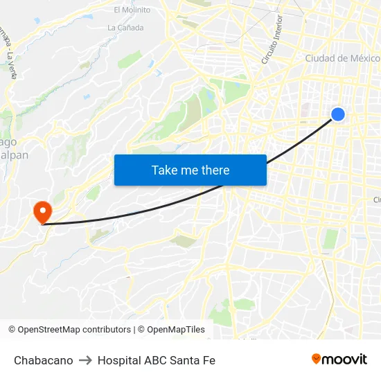 Chabacano to Hospital ABC Santa Fe map