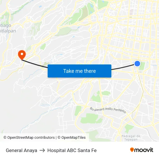 General Anaya to Hospital ABC Santa Fe map