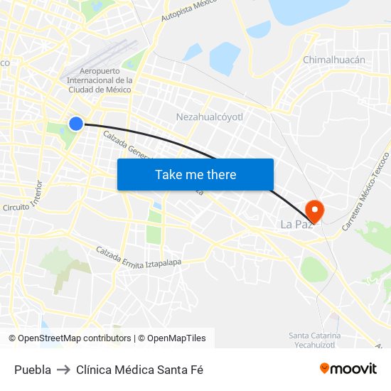 Puebla to Clínica Médica Santa Fé map