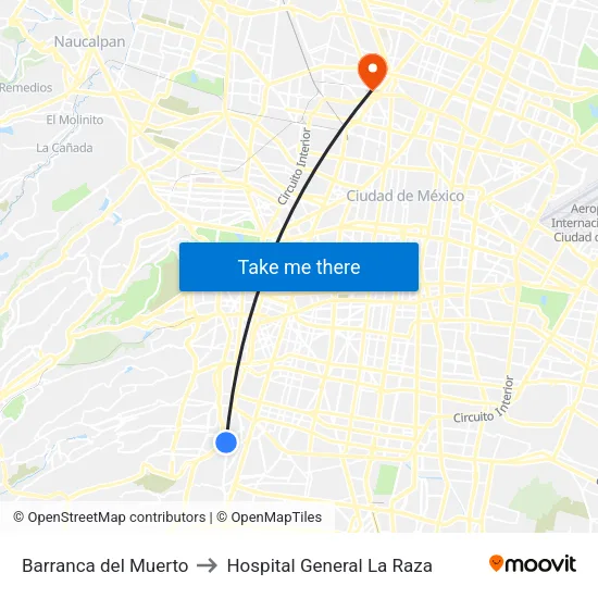 Barranca del Muerto to Hospital General La Raza map