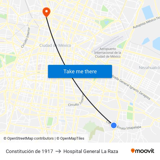 Constitución de 1917 to Hospital General La Raza map