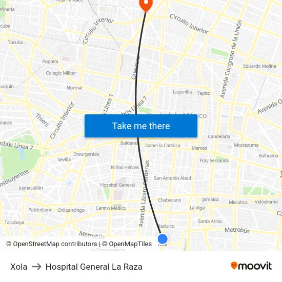 Xola to Hospital General La Raza map