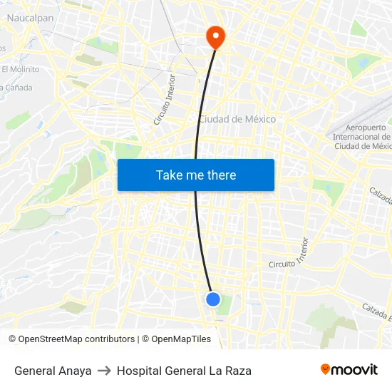 General Anaya to Hospital General La Raza map