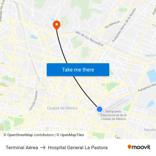 Terminal Aérea to Hospital General La Pastora map