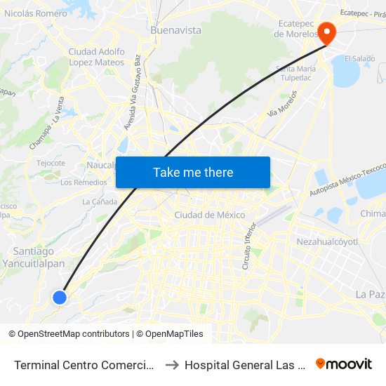 Terminal Centro Comercial Santa Fé to Hospital General Las Américas map