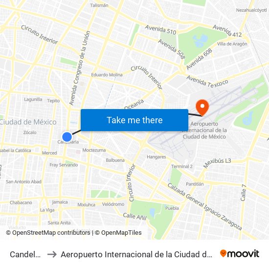 Candelaria to Aeropuerto Internacional de la Ciudad de México map