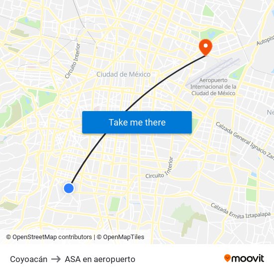 Coyoacán to ASA en aeropuerto map