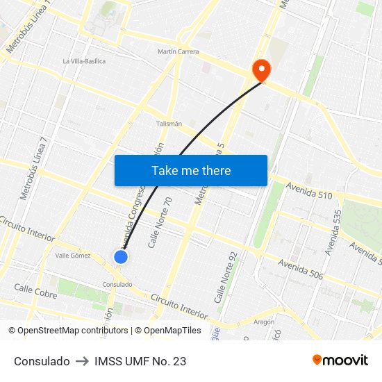 Consulado to IMSS UMF No. 23 map