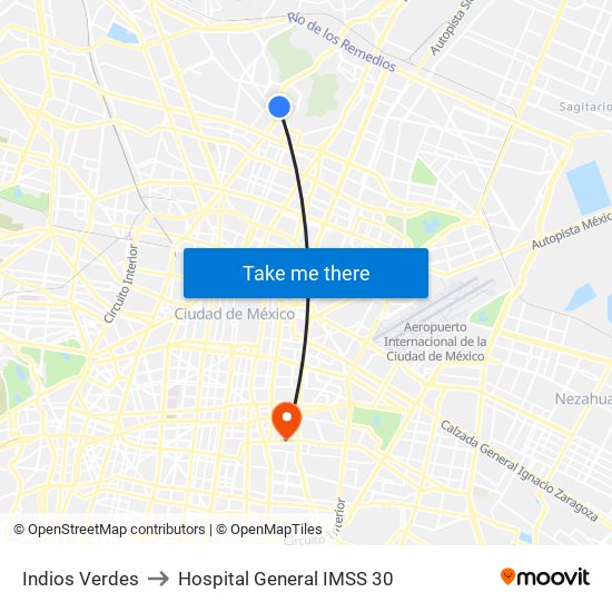 Indios Verdes to Hospital General IMSS 30 map