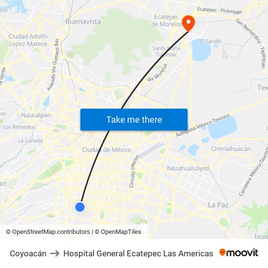 Coyoacán to Hospital General Ecatepec Las Americas map