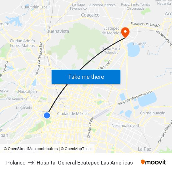 Polanco to Hospital General Ecatepec Las Americas map