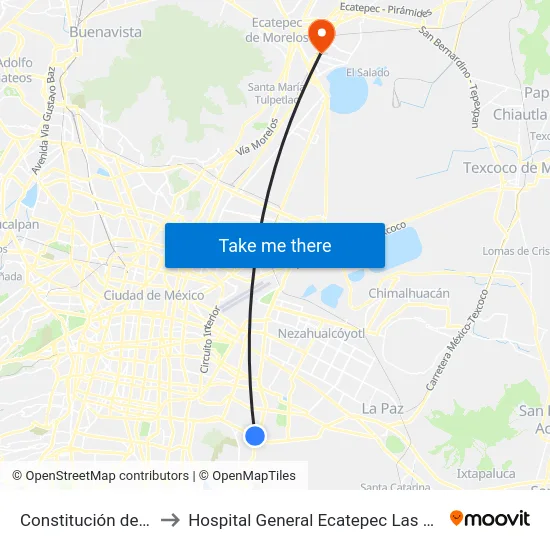 Constitución de 1917 to Hospital General Ecatepec Las Americas map