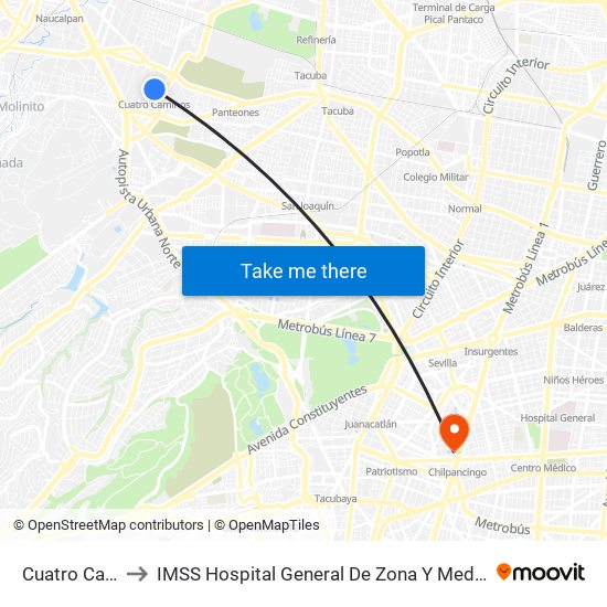 Cuatro Caminos to IMSS Hospital General De Zona Y Medicina Familiar #26 map