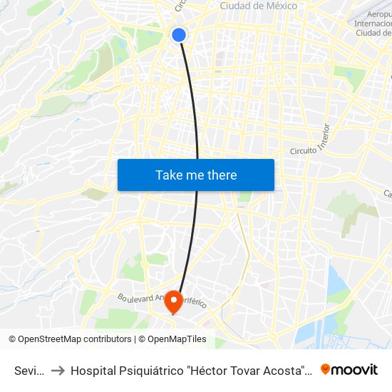 Sevilla to Hospital Psiquiátrico "Héctor Tovar Acosta" IMSS map