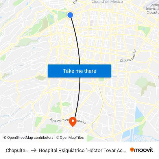 Chapultepec to Hospital Psiquiátrico "Héctor Tovar Acosta" IMSS map