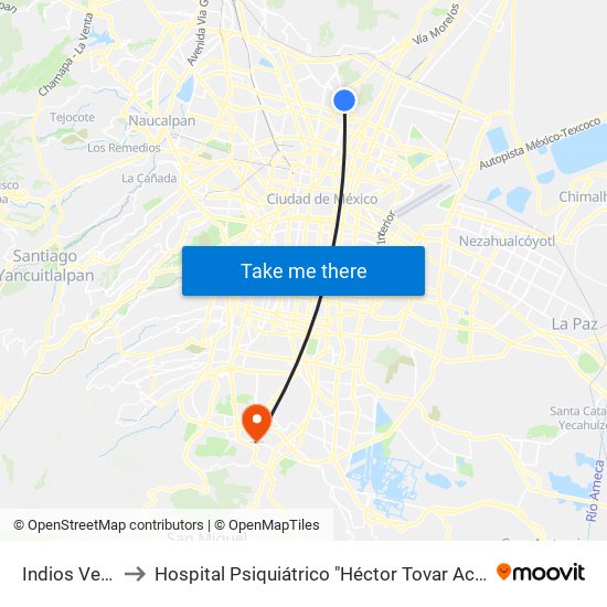 Indios Verdes to Hospital Psiquiátrico "Héctor Tovar Acosta" IMSS map