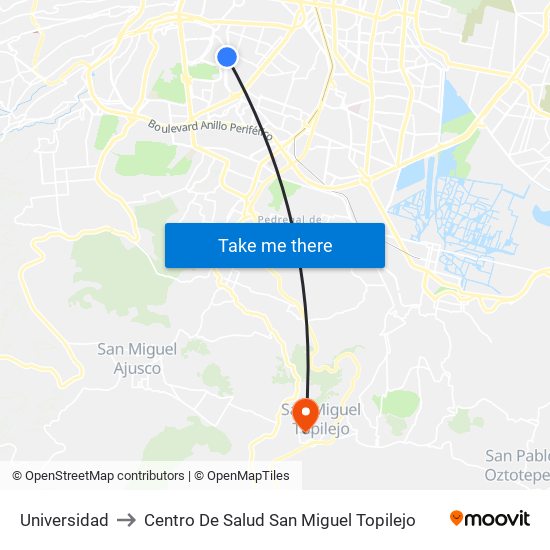 Universidad to Centro De Salud San Miguel Topilejo map