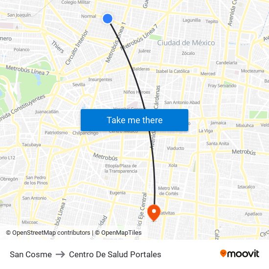 San Cosme to Centro De Salud Portales map
