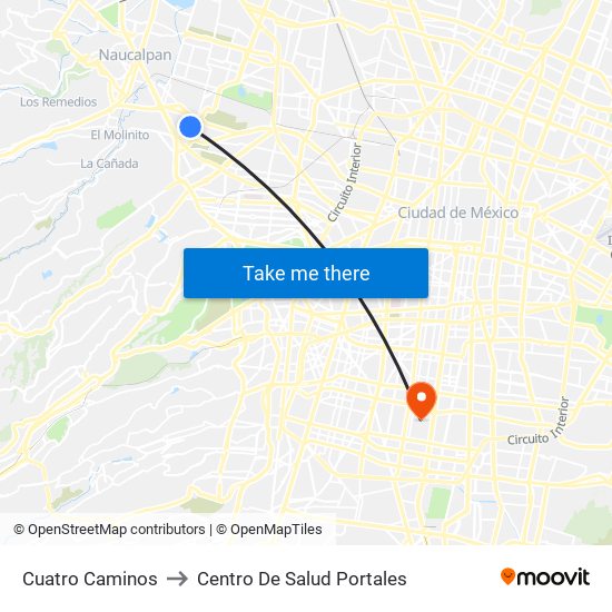 Cuatro Caminos to Centro De Salud Portales map