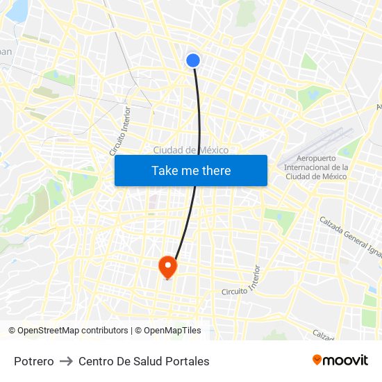 Potrero to Centro De Salud Portales map