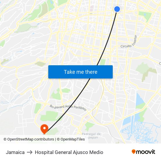 Jamaica to Hospital General Ajusco Medio map