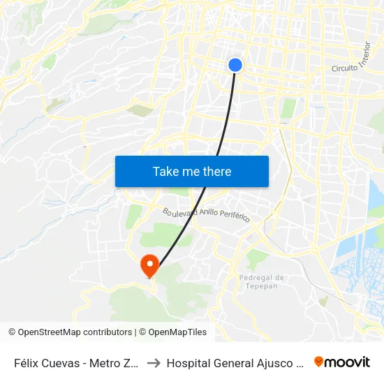 Félix Cuevas - Metro Zapata to Hospital General Ajusco Medio map