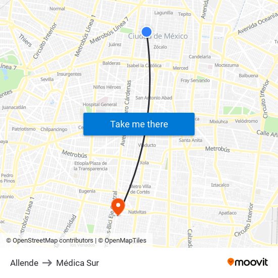 Allende to Médica Sur map