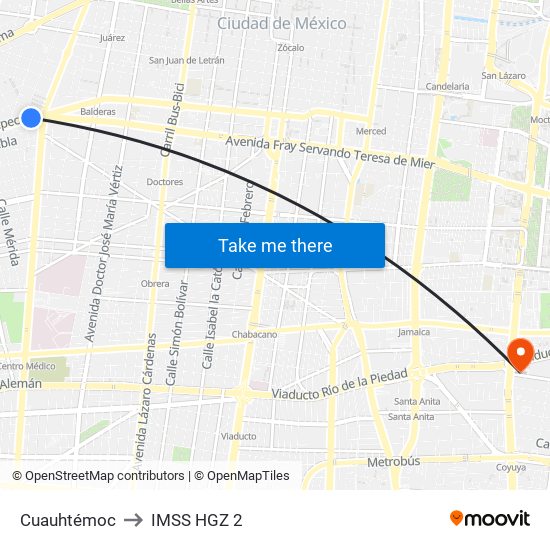 Cuauhtémoc to IMSS HGZ 2 map