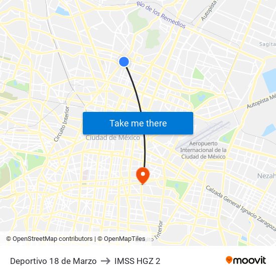 Deportivo 18 de Marzo to IMSS HGZ 2 map