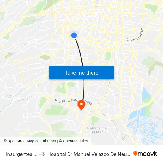 Insurgentes Sur to Hospital Dr Manuel Velazco De Neurologia map
