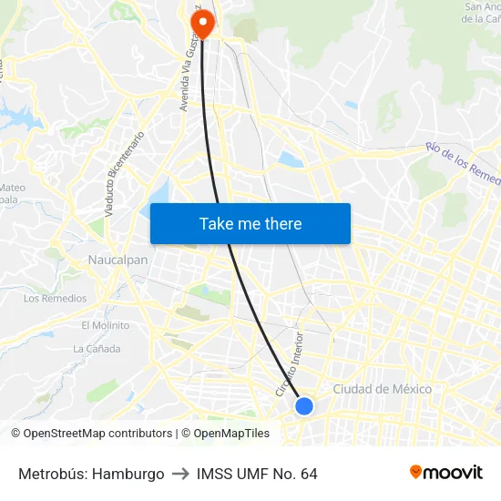 Metrobús: Hamburgo to IMSS UMF No. 64 map