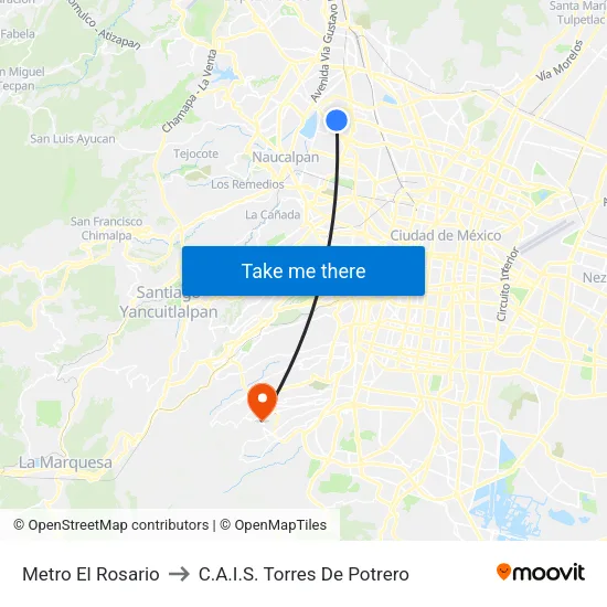 Metro El Rosario to C.A.I.S. Torres De Potrero map