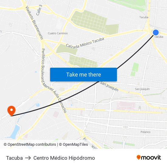 Tacuba to Centro Médico Hipódromo map