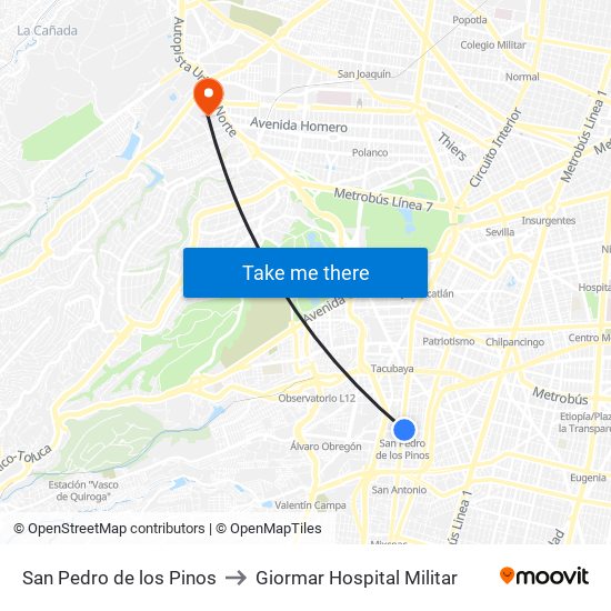 San Pedro de los Pinos to Giormar Hospital Militar map