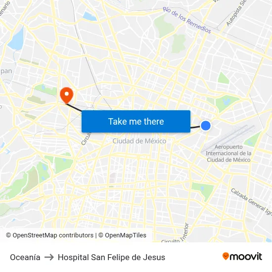 Oceanía to Hospital San Felipe de Jesus map