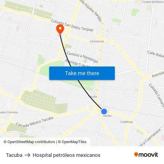 Tacuba to Hospital petróleos mexicanos map