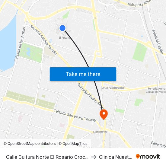 Calle Cultura Norte El Rosario Croc VI Oyameles Azcapotzalco Cdmx 02100 México to Clinica Nuestra Senora Del Carmen map