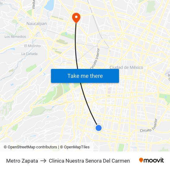 Metro Zapata to Clinica Nuestra Senora Del Carmen map