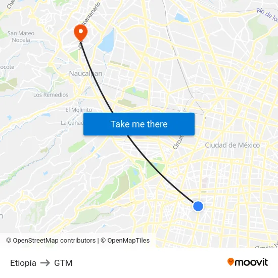 Etiopía to GTM map