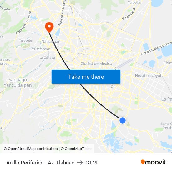 Anillo Periférico - Av. Tláhuac to GTM map