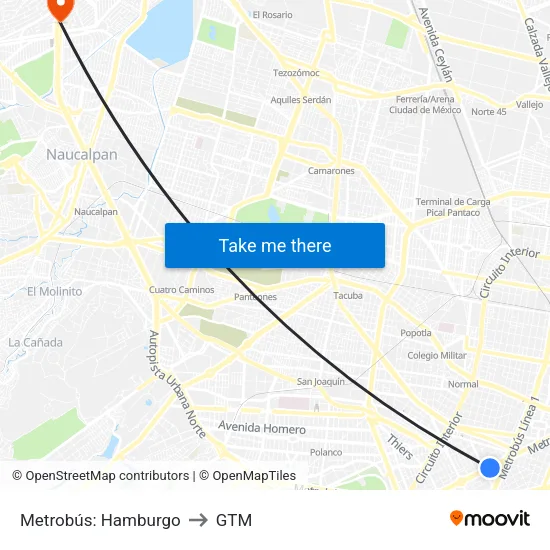 Metrobús: Hamburgo to GTM map
