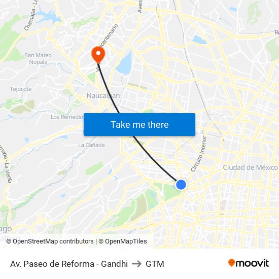 Av. Paseo de Reforma - Gandhi to GTM map