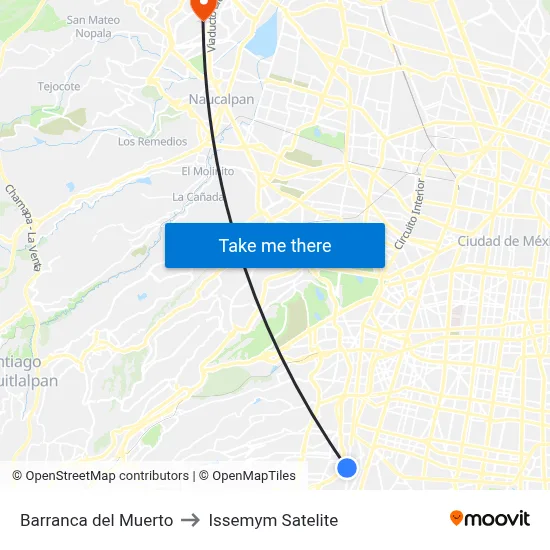 Barranca del Muerto to Issemym Satelite map